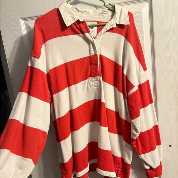 Aerie Red and White Striped Polo Top - Picture 1 of 4